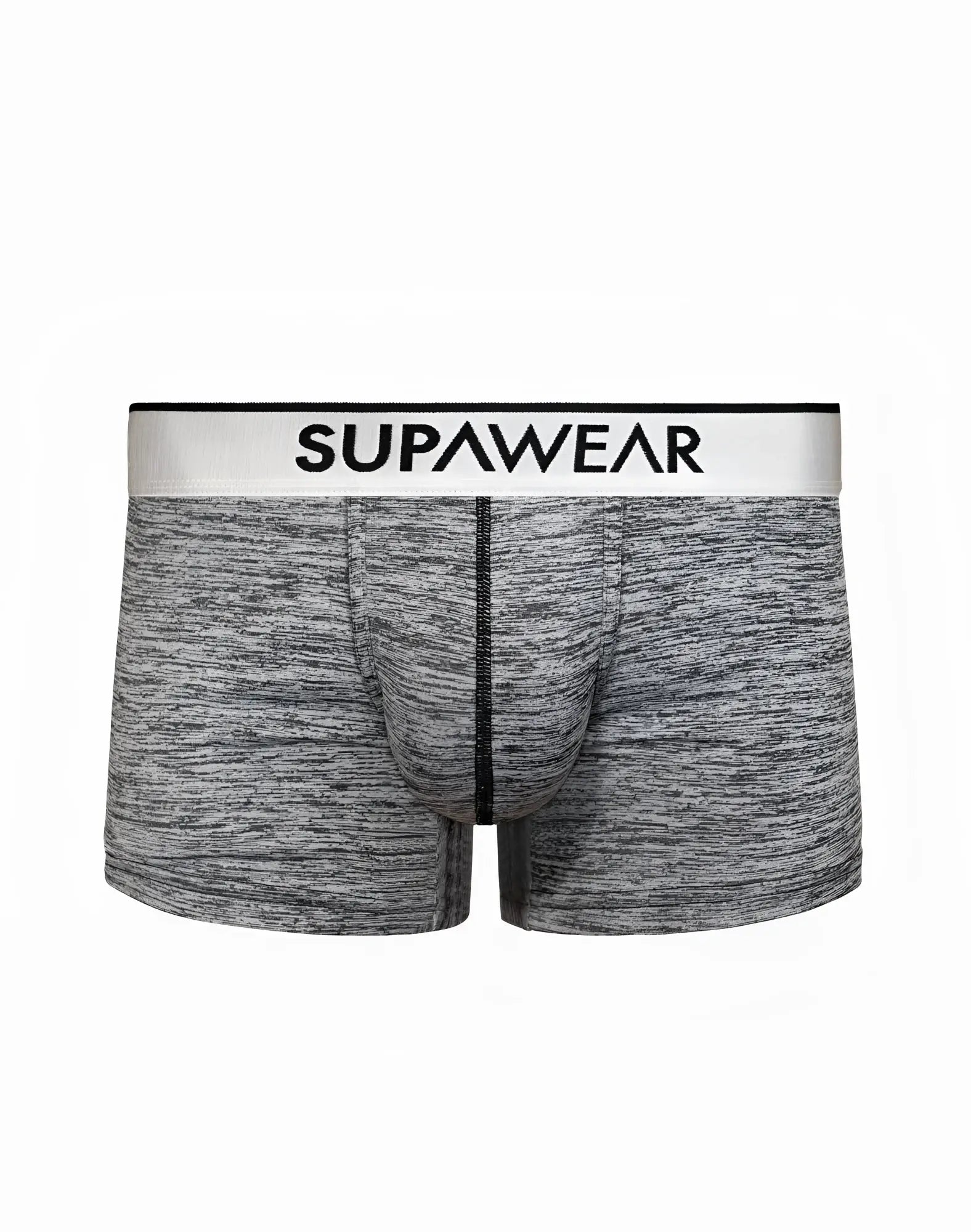 Gray heathered supawear hero trunk underwear boxer briefs with a white waistband and black lettering in black color