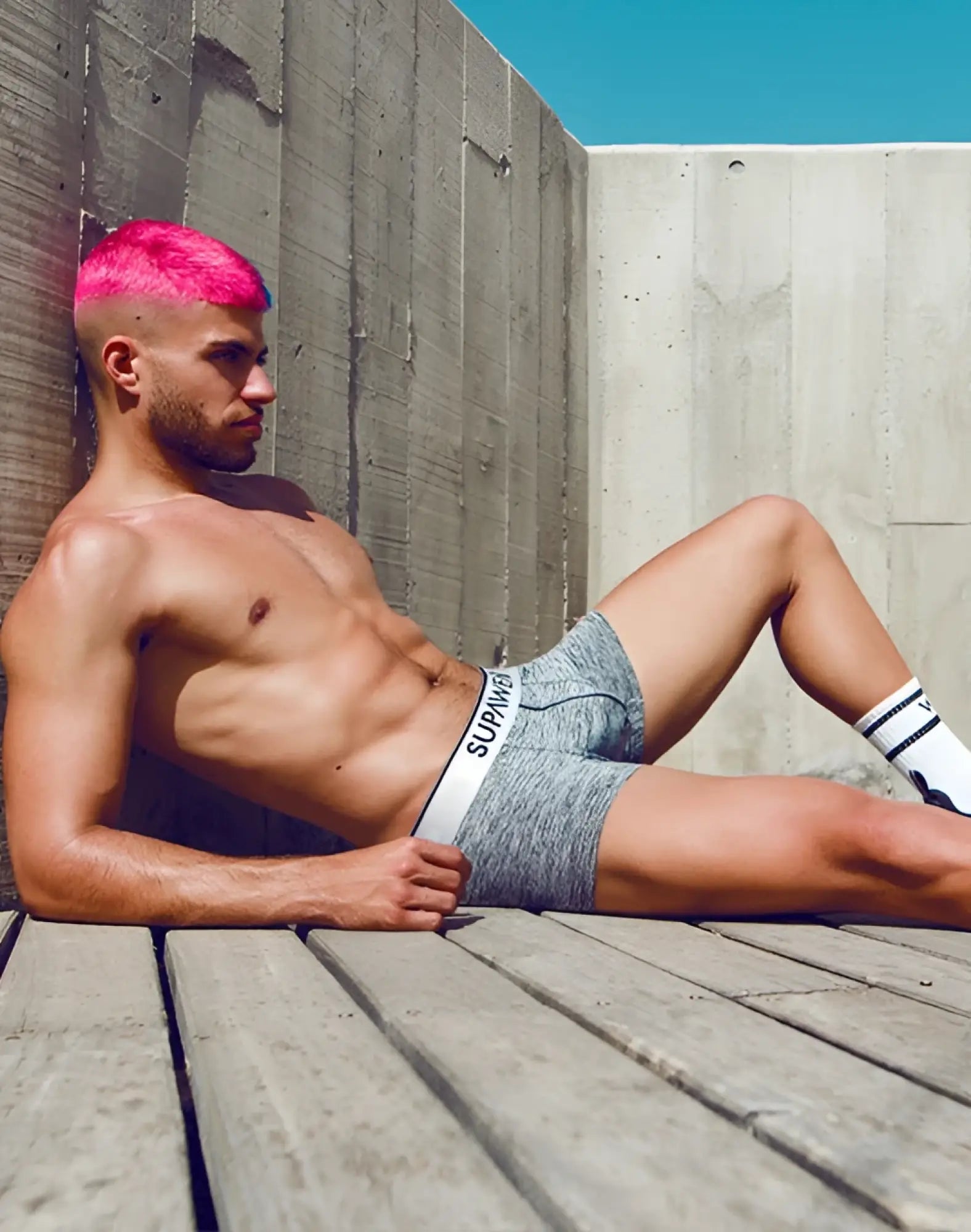 Gray heathered supra brand briefs with white elastic waistband from supawear hero trunk underwear black collection
