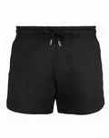 SupaWear black jersey shorts with drawstring waistband and silver-toned aglets in lightweight athletic fabric