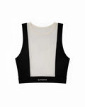 Black and cream cropped sports bra with sleek mesh dual tone panels from SUPAWEAR for active wear