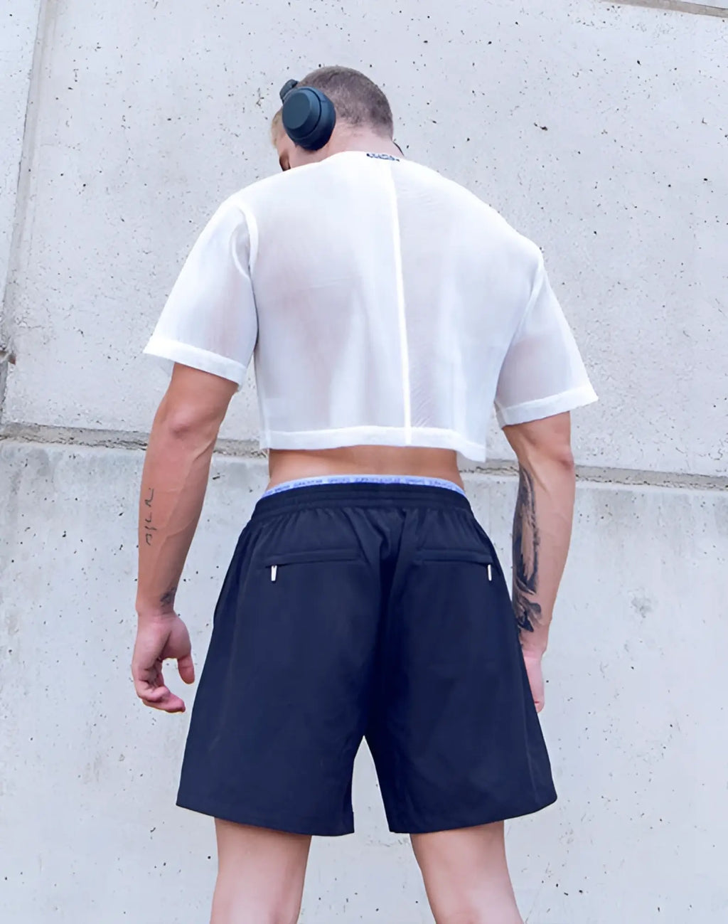 White SUPAWEAR mesh oversized cropped tee with short sleeves and a central seam in breathable mesh fabric