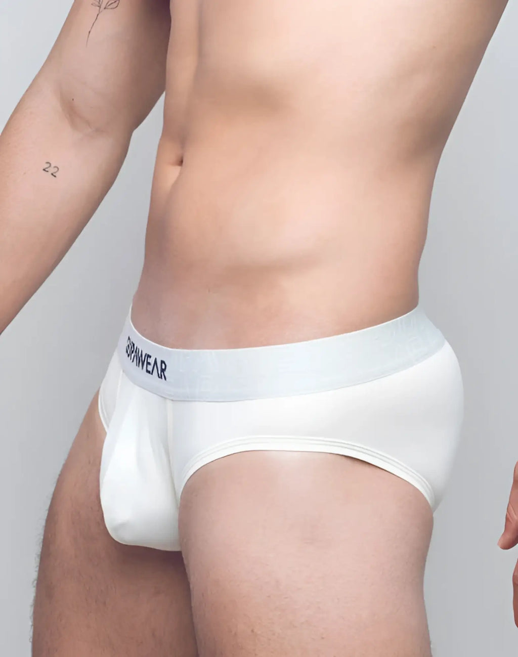 Ivory white cotton supawear neon brief underwear with light gray elastic copinear branded waistband
