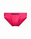 Bright pink supawear men’s neon brief underwear with black logo on waistband for comfortable daily wear
