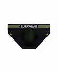 Black supawear neon mesh brief underwear with neon green mesh detailing and matching waistband for athletic use