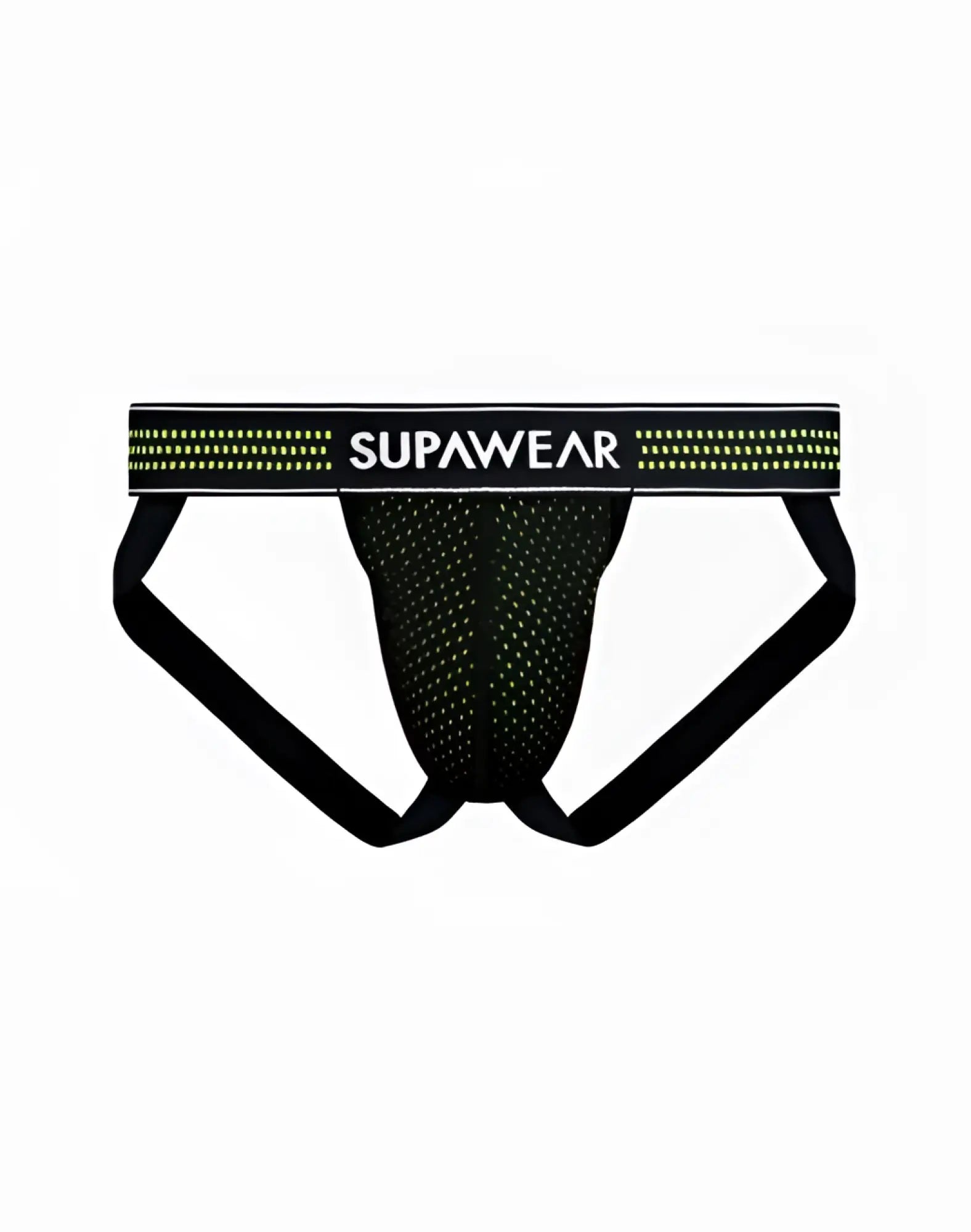Black supawear briefs with mesh front and neon green patterned waistband from supawear neon mesh jockstrap underwear
