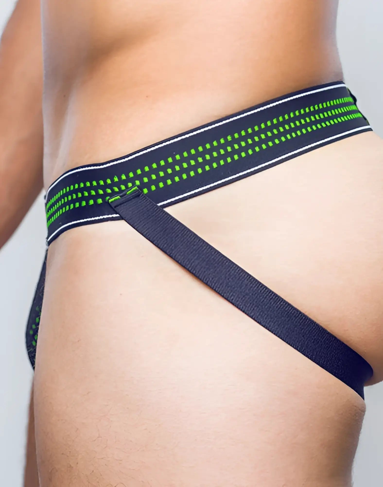 SupaWear neon mesh jockstrap underwear in black and neon green patterned athletic briefs with white trim
