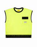 Supawear neon mesh sleeveless top in bright neon yellow with black trim chest pocket and not for the ordinary hem print