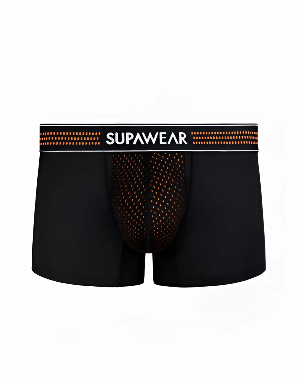 Black supawear boxer briefs with neon orange waistband and mesh panel from supawear neon mesh trunk underwear collection