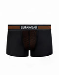 Black supawear boxer briefs with neon orange waistband and mesh panel from supawear neon mesh trunk underwear collection