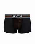 Black supawear boxer briefs with neon orange waistband and mesh panel from supawear neon mesh trunk underwear collection