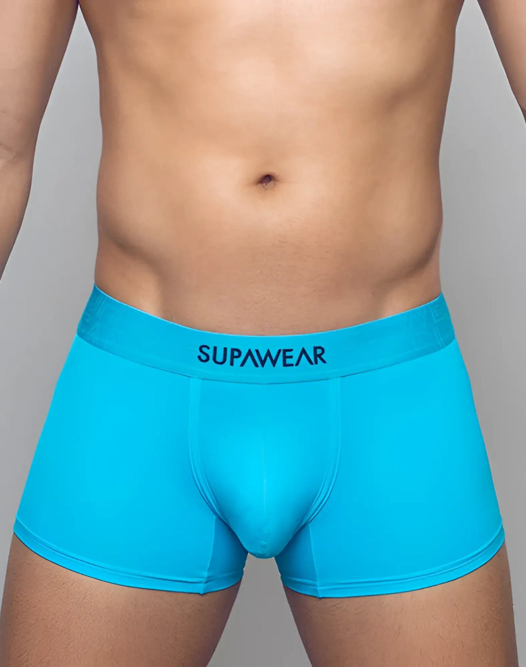 Bright turquoise supawear boxer briefs with matching elastic waistband from supawear neon trunk underwear neon blue line