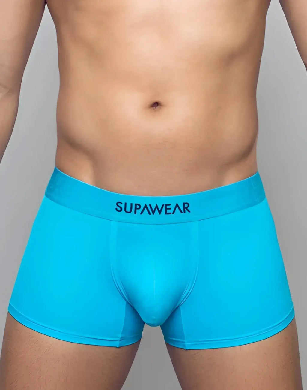 Bright turquoise supawear boxer briefs with matching elastic waistband from supawear neon trunk underwear neon blue line