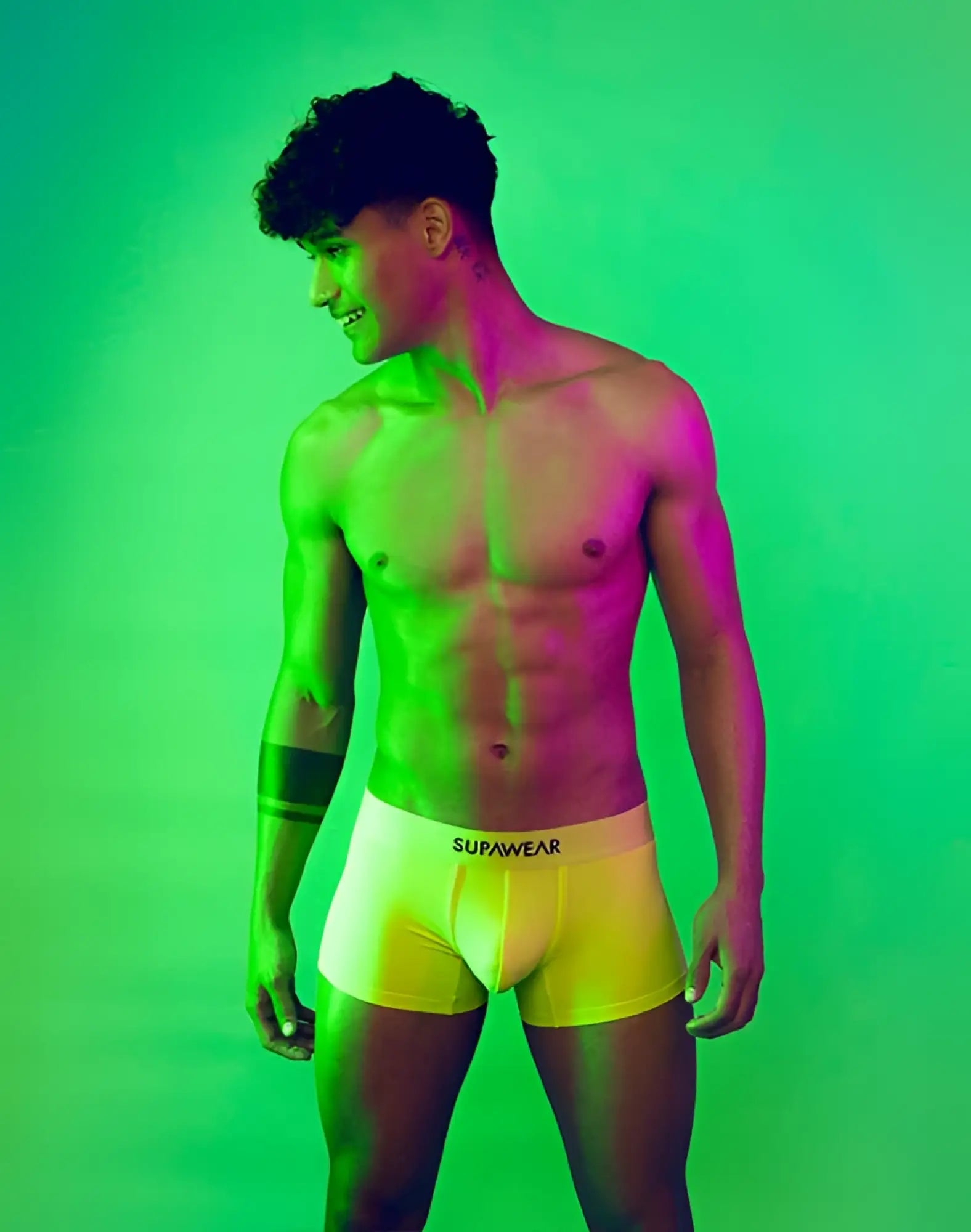 Bright yellow supawear boxer briefs with white waistband in neon trunk underwear cyber lime design