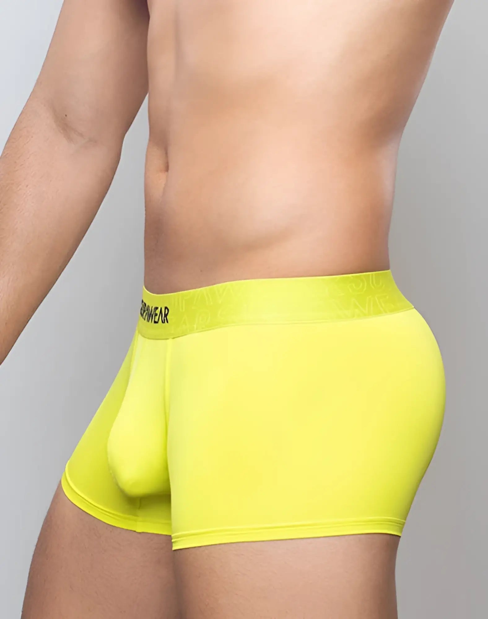 SupaWear neon trunk underwear in bright yellow with smooth form-fitting fabric and branded waistband for men