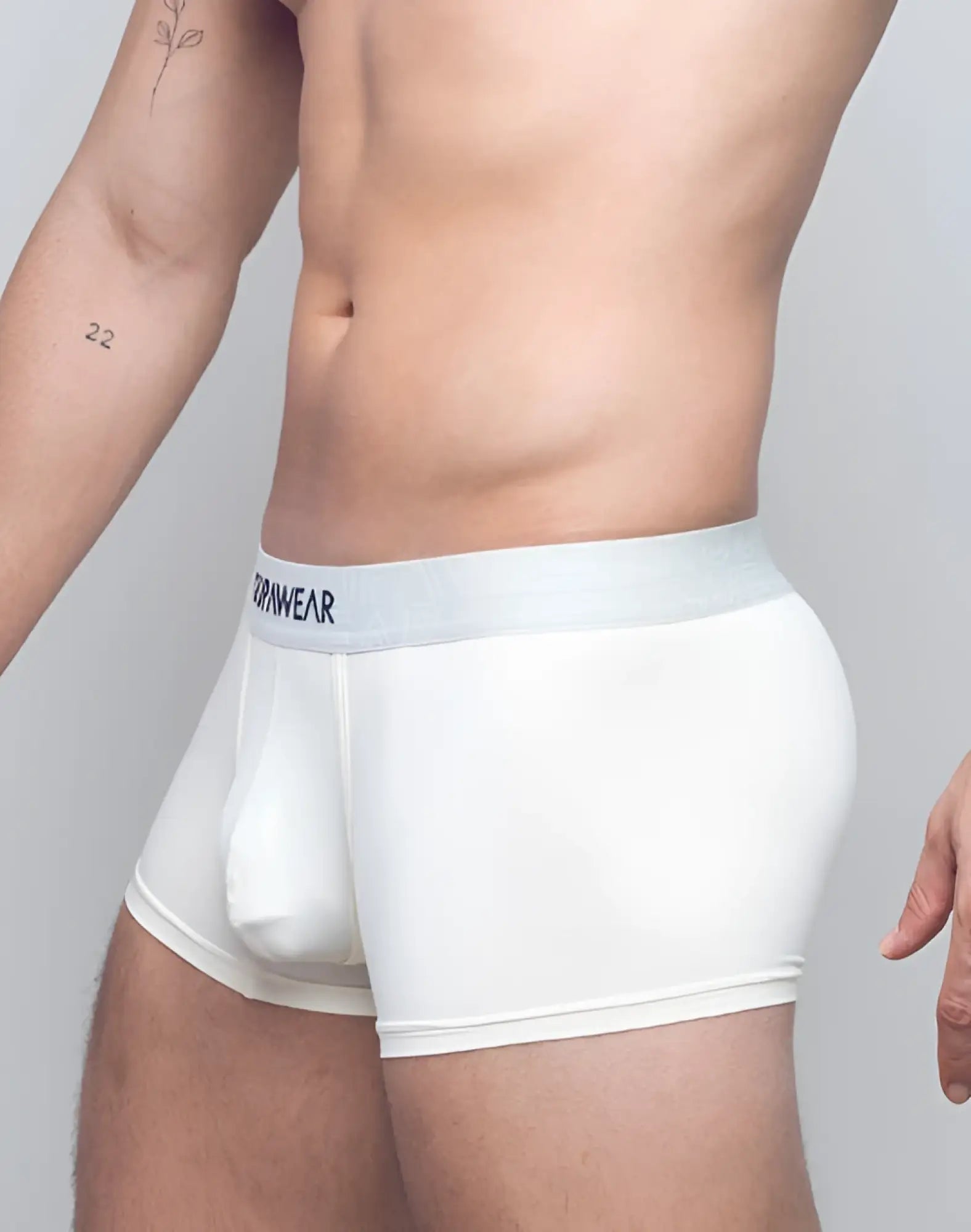 Ivory supawear neon trunk underwear in white boxer brief style with a light gray ripwear elastic waistband