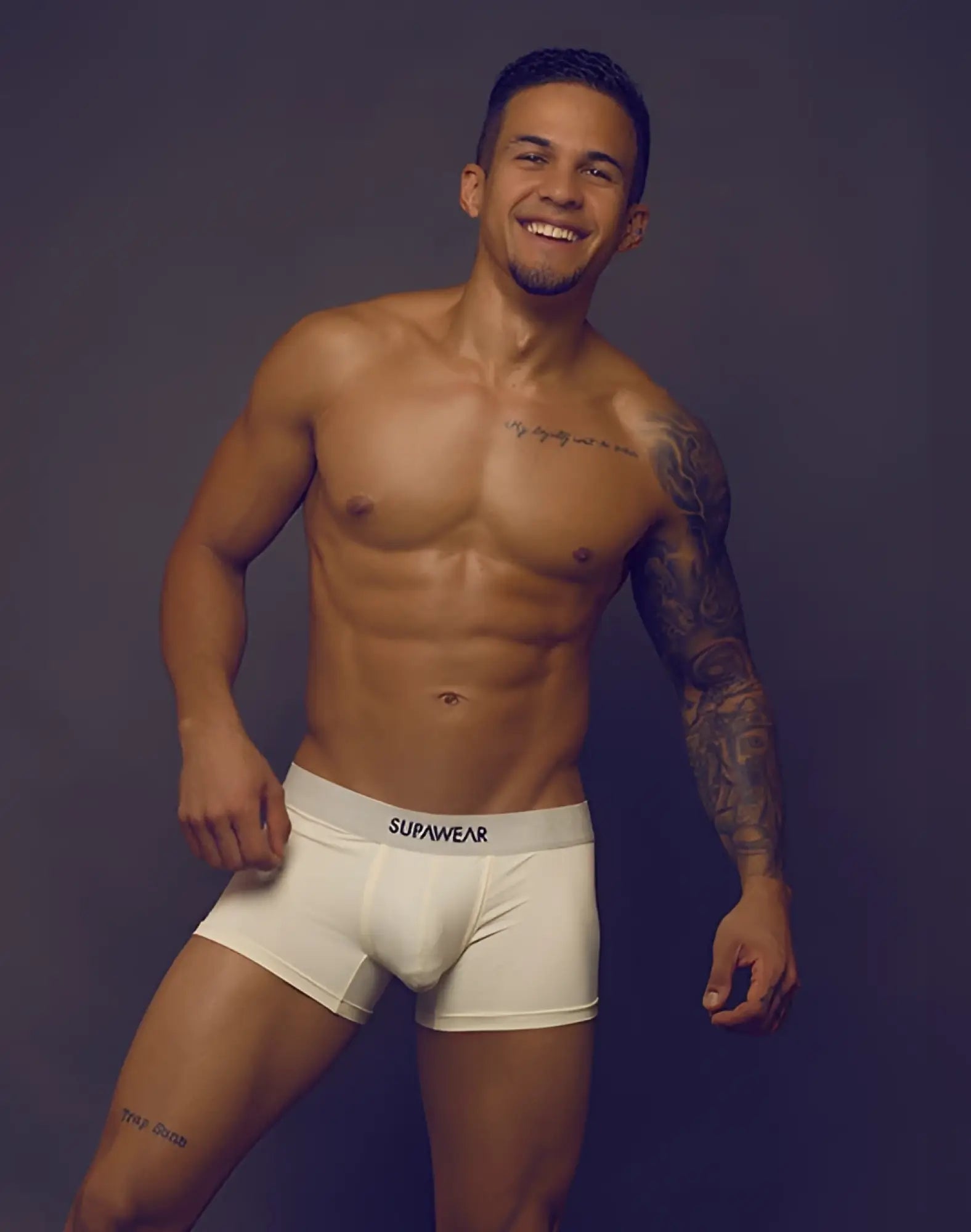 SupaWear neon trunk underwear in ivory featuring white boxer briefs with a simple elastic waistband