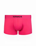Bright pink SUPAWEAR neon trunk boxer briefs with black logo waistband designed for comfortable everyday wear
