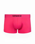 Bright pink SUPAWEAR neon trunk boxer briefs with black logo waistband designed for comfortable everyday wear