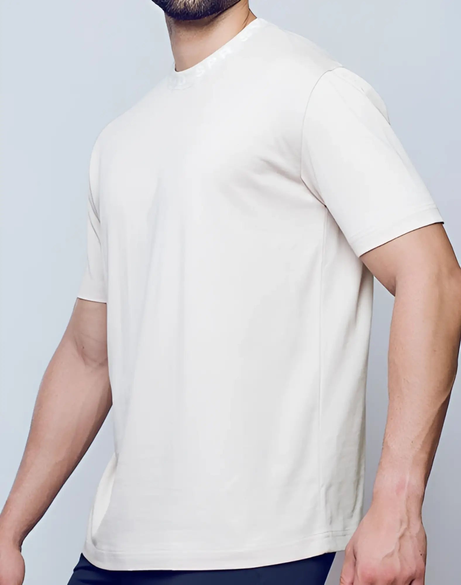 SupaWear oversized tee in moon beam beige featuring a minimalist off-white short-sleeved crew neck cotton design