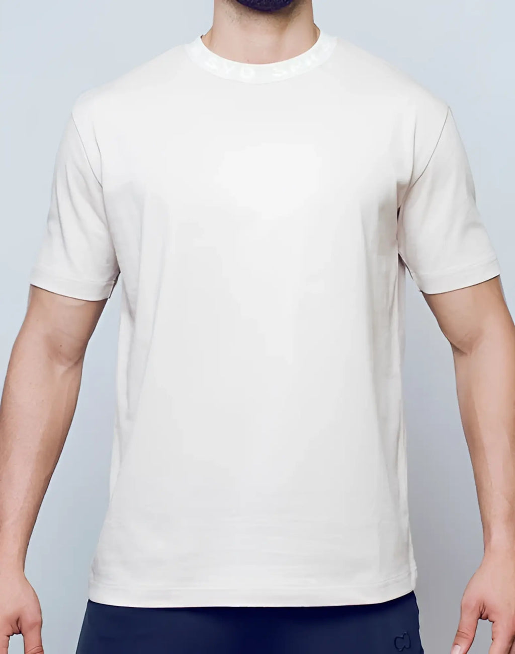 SupaWear oversized t-shirt in moon beam beige soft cotton with a plain off-white crew neck and short sleeves