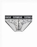 SupaWear POW brief underwear in white and black with a bold tiger stripe design called Polar Bear