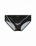 SupaWear printed pride brief underwear in black featuring black mesh swim trunks with iridescent wave pattern and gray lining
