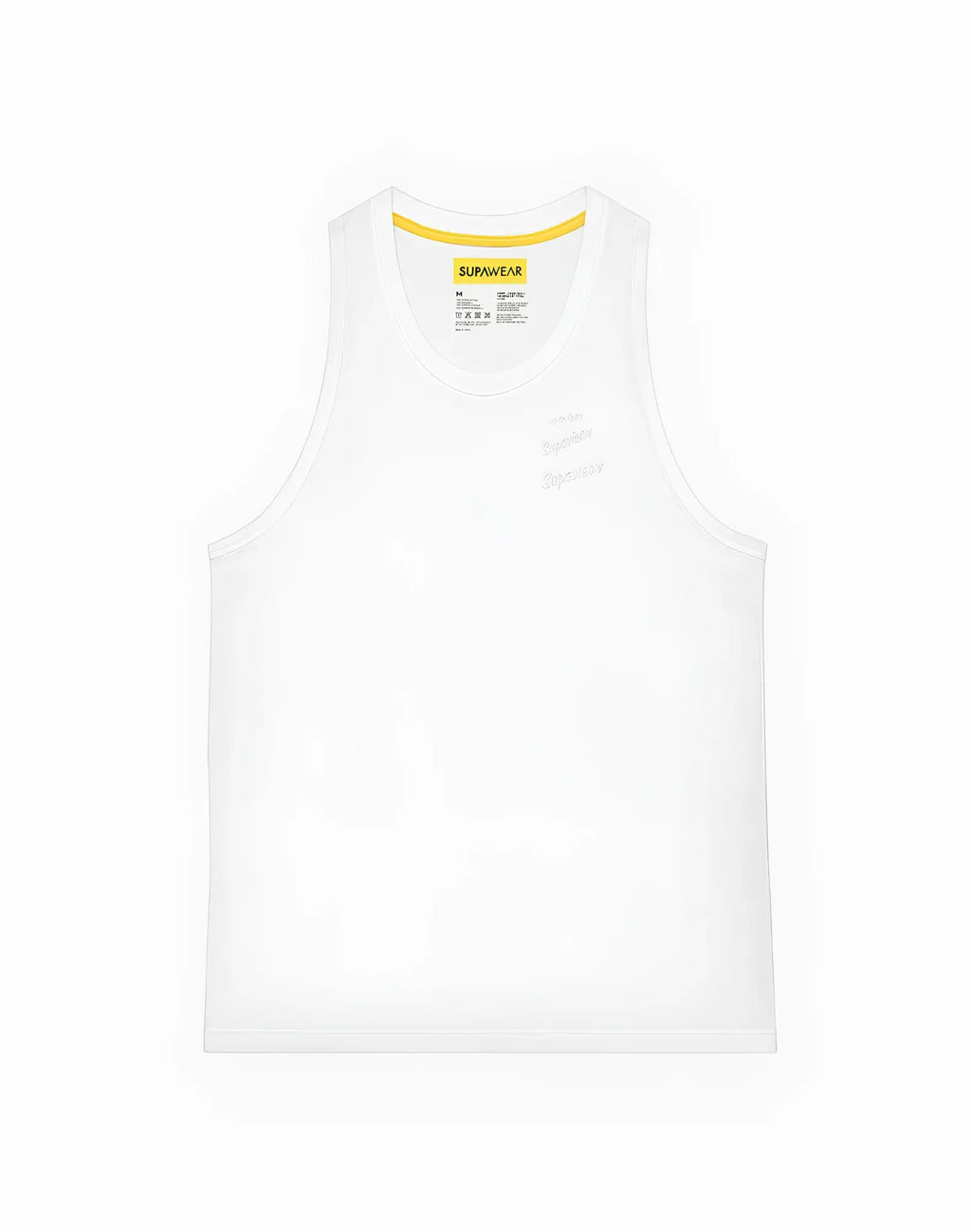 SupaWear racer back singlet in grey white with yellow inner collar and subtle logo on the chest