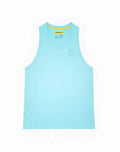 Supawea racer back singlet in turquoise blue with a light blue body yellow inner collar and subtle chest logo