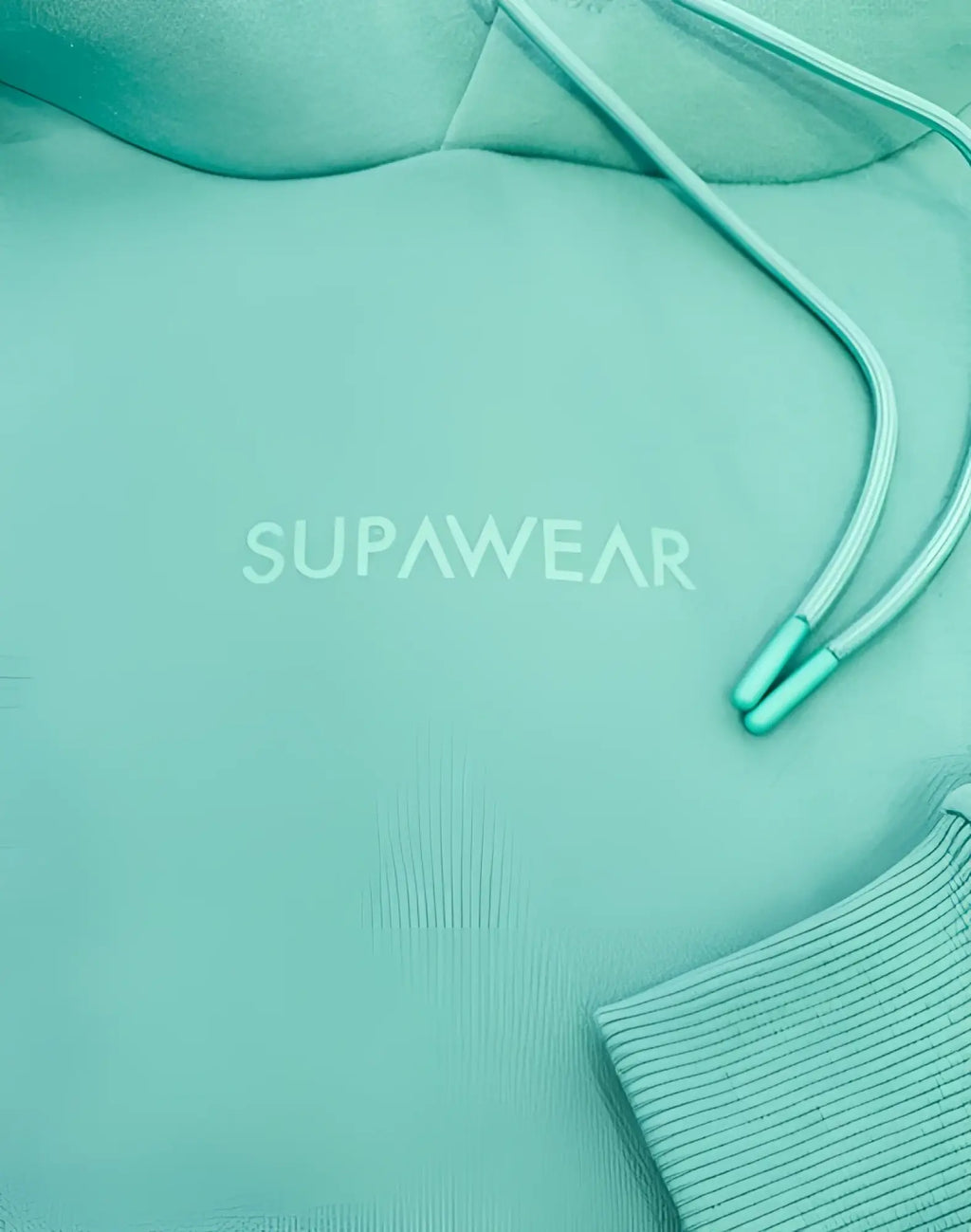 Mint green supawear recovery hoodie with embroidered branding and matching drawstrings in reboot green color