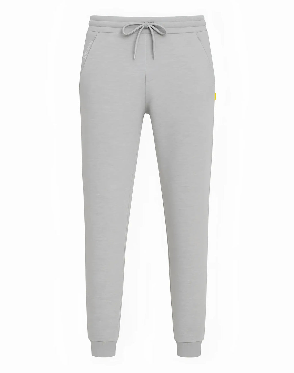 Light gray supawear recovery jogger pants with drawstring waistband and subtle yellow side seam branding