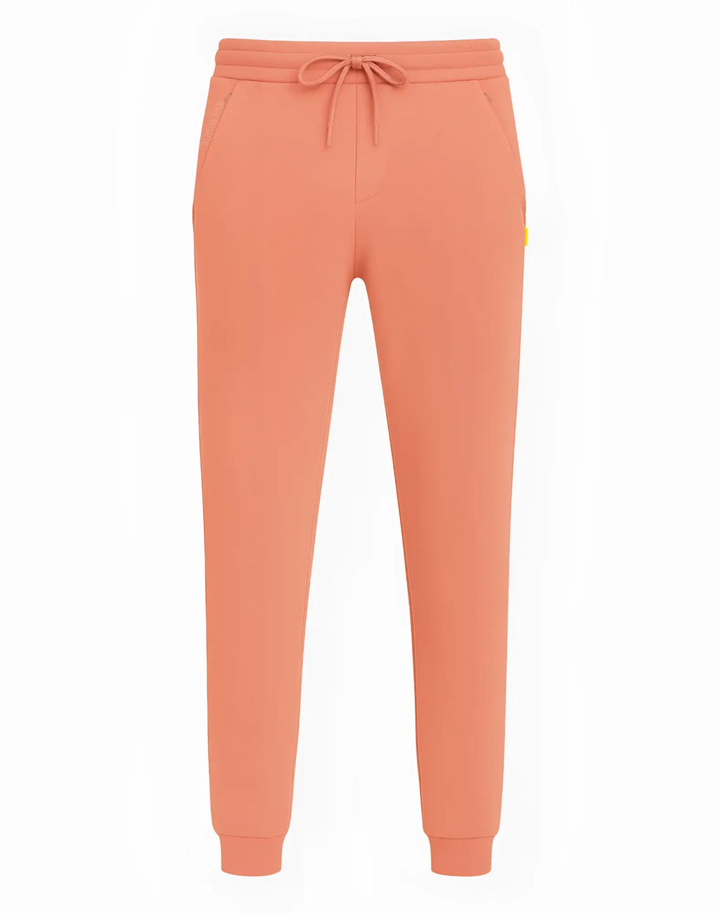 Coral-colored supawear recovery jogger pants with drawstring waistband and ribbed cuffs for comfort and style
