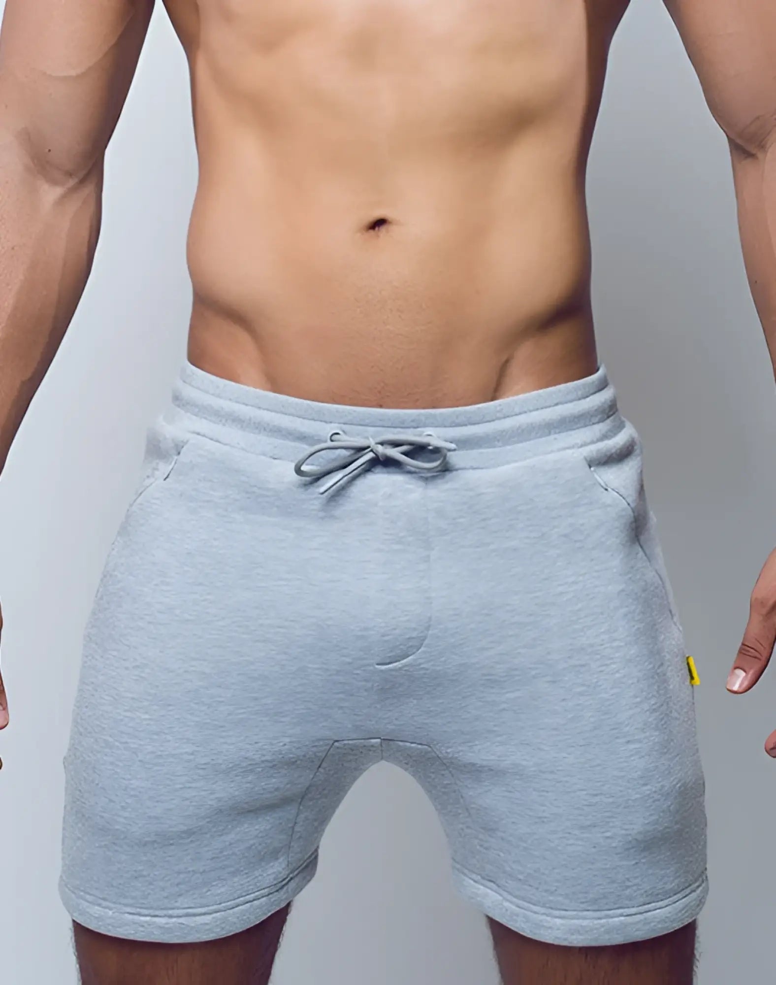 SupaWear recovery shorts in grey marle with heathered fabric drawstring waistband and side pockets for comfort