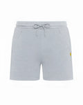 SupaWear recovery shorts in grey marle with a light gray heathered fabric, drawstring waistband, and side pockets