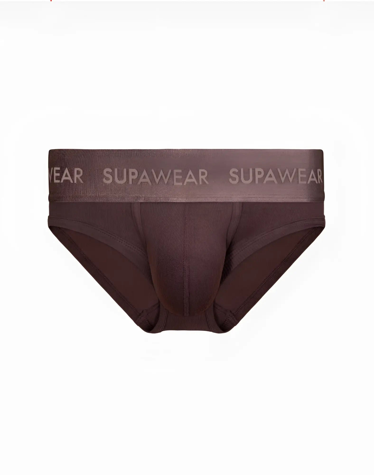 Brown supawear ribbed brief underwear with a peppercorn ribbed waistband and subtle gray supawear branding