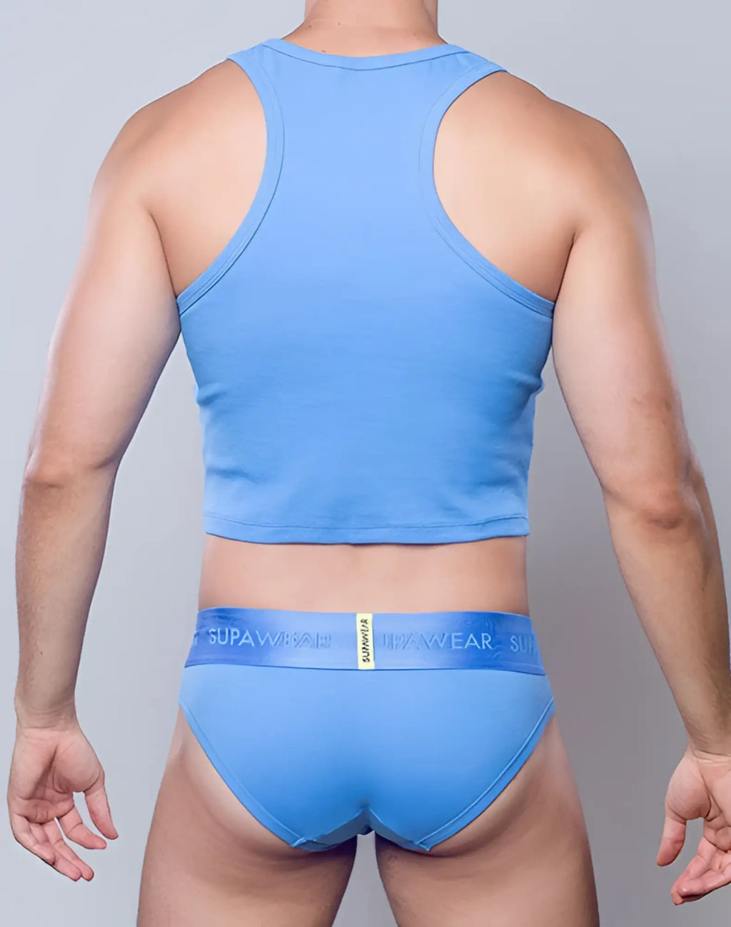Light blue supawear ribbed cropped singlet and briefs set made of soft fabric for casual and active wear