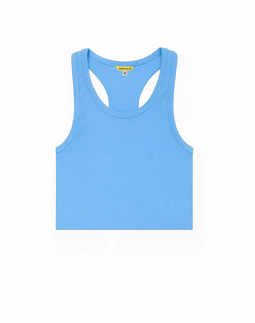 Light blue ribbed SUPAWEAR cropped singlet with racerback design made from soft breathable fabric