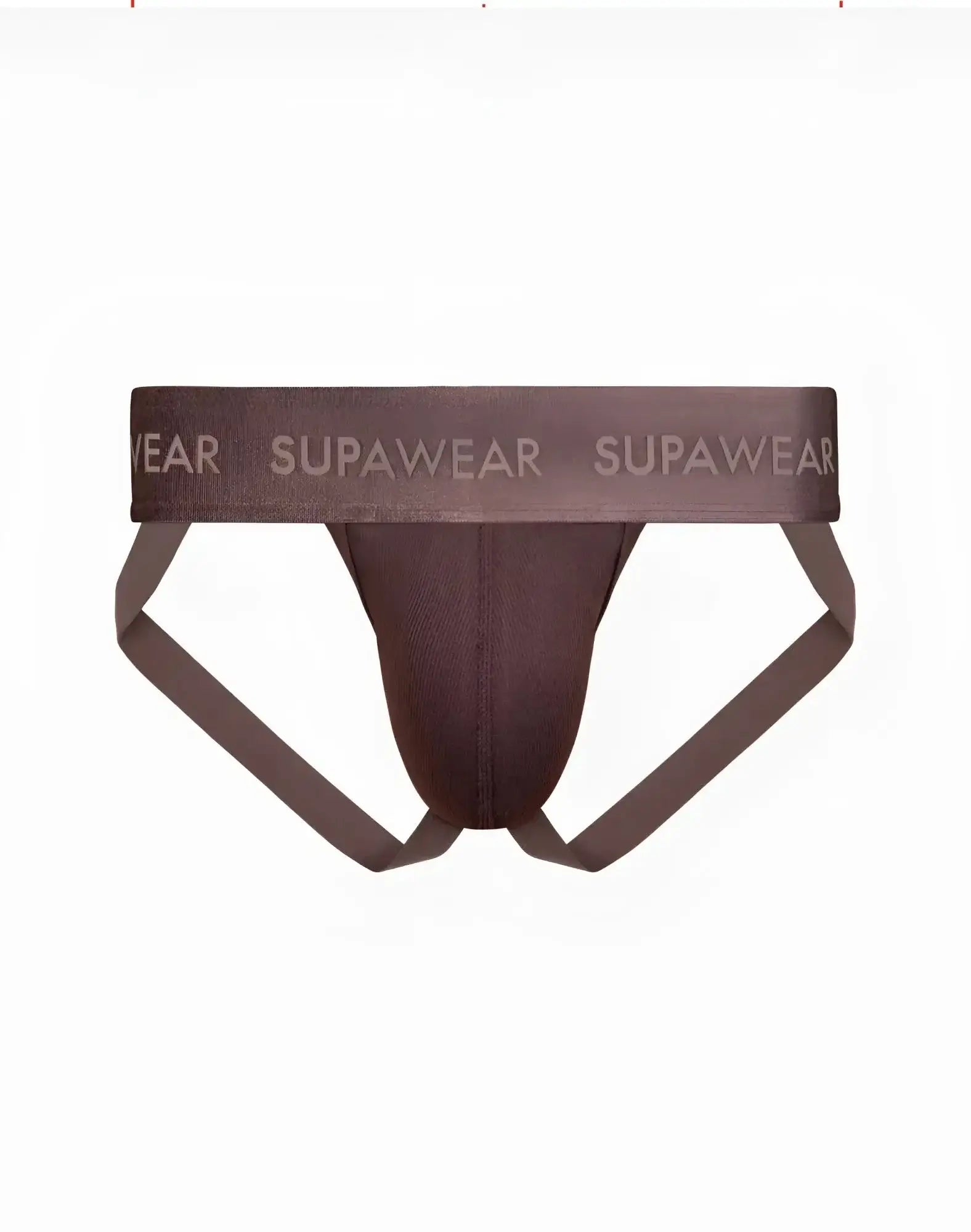 Brown supawear ribbed jockstrap underwear with textured fabric and elastic waistband featuring supawear logo