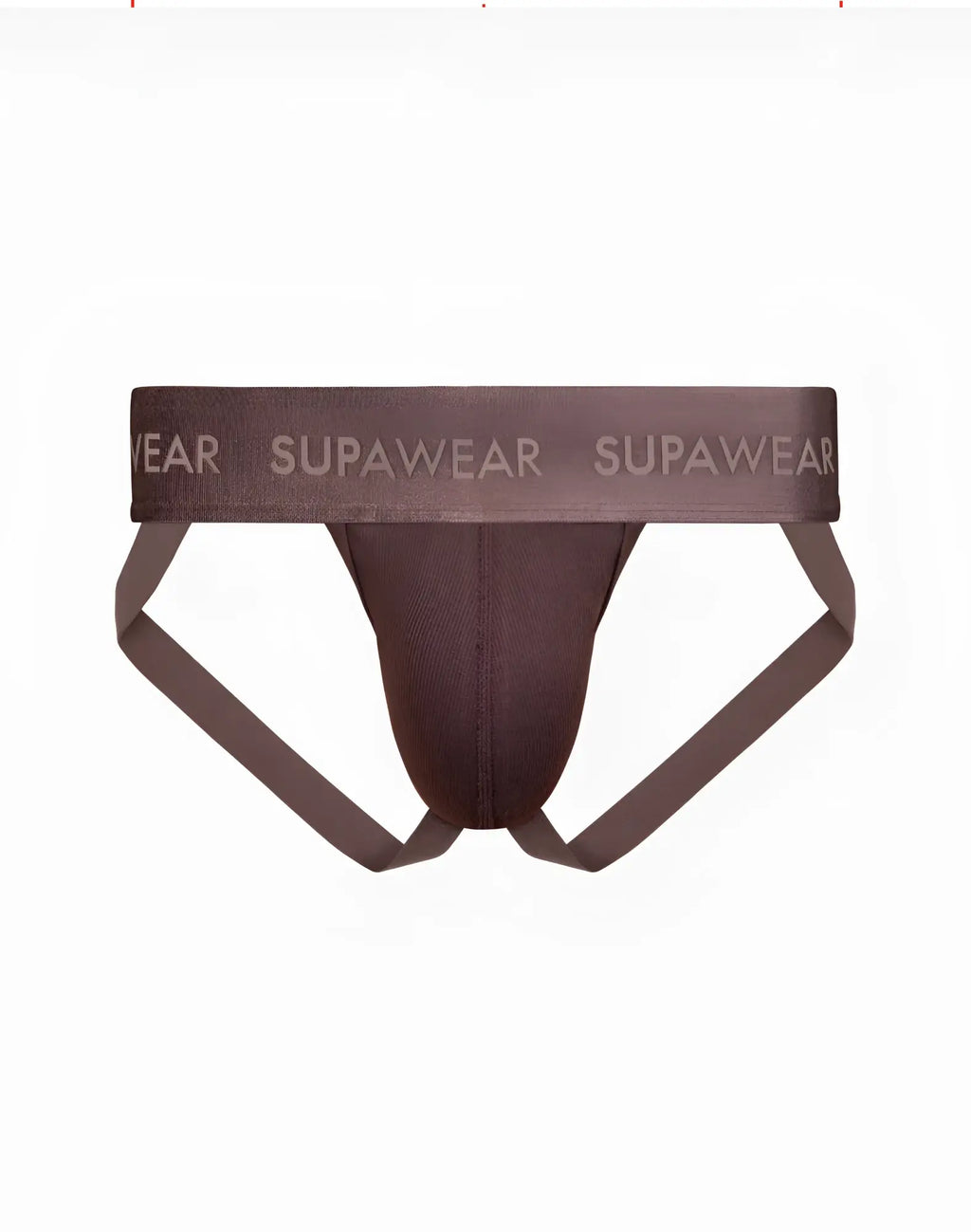 Brown supawear ribbed jockstrap underwear with textured fabric and elastic waistband featuring supawear logo