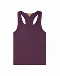 Deep purple SUPAWEAR ribbed singlet tank top with racerback design and yellow brand tag at neckline
