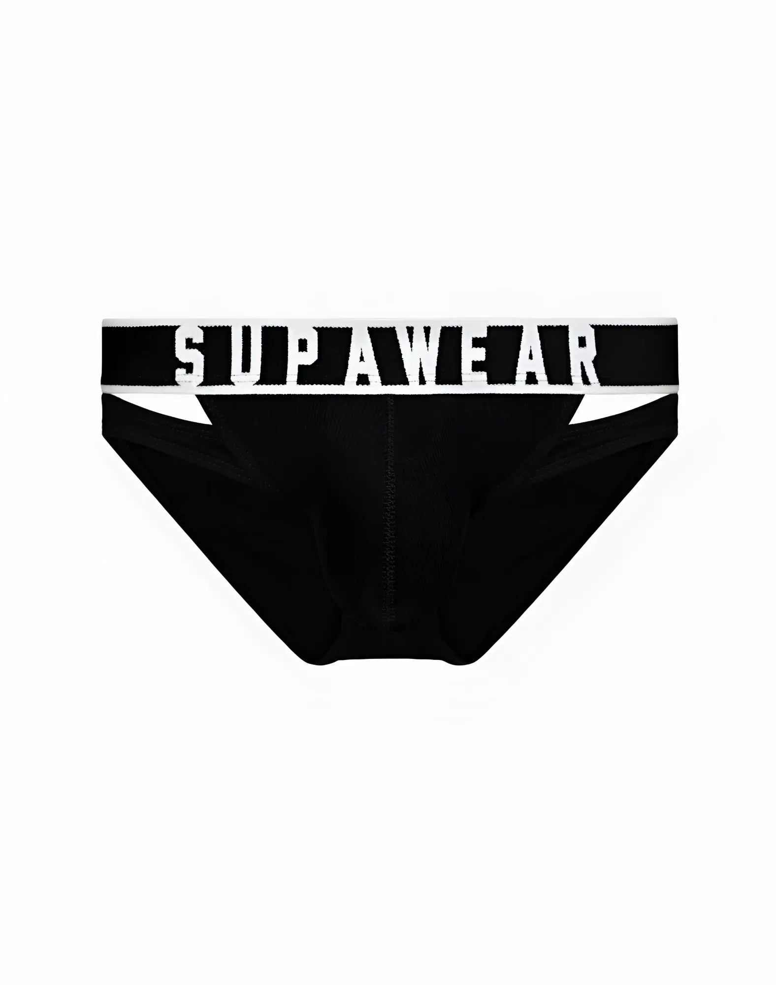 Black supawear ribbed slashed briefs with a white logo band designed for comfortable everyday underwear