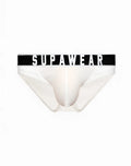 White supawear ribbed slashed briefs with black waistband and bold white lettering for comfortable everyday wear