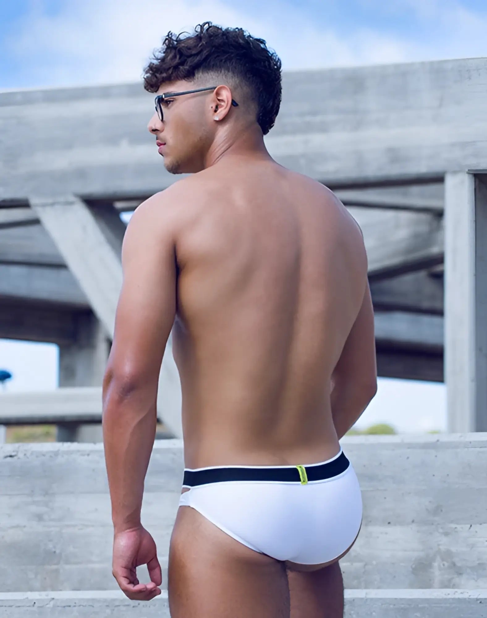 SupaWear ribbed slashed white briefs with black waistband and neon green logo made for comfortable everyday wear