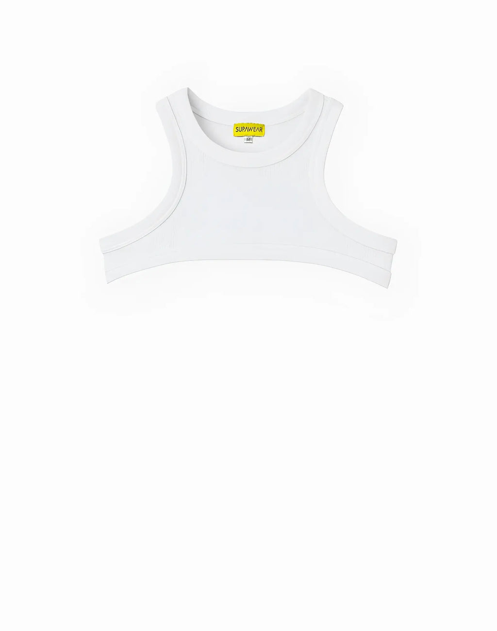 SupaWear white sleeveless ribbed cropped top with slashed detail made from soft minimalist fabric