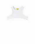 SupaWear white sleeveless ribbed cropped top with slashed detail made from soft minimalist fabric