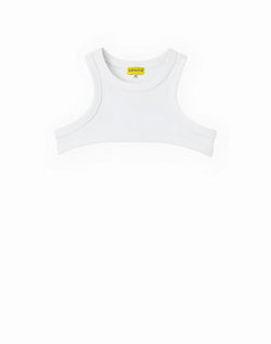 SupaWear white sleeveless ribbed cropped top with slashed detail made from soft minimalist fabric