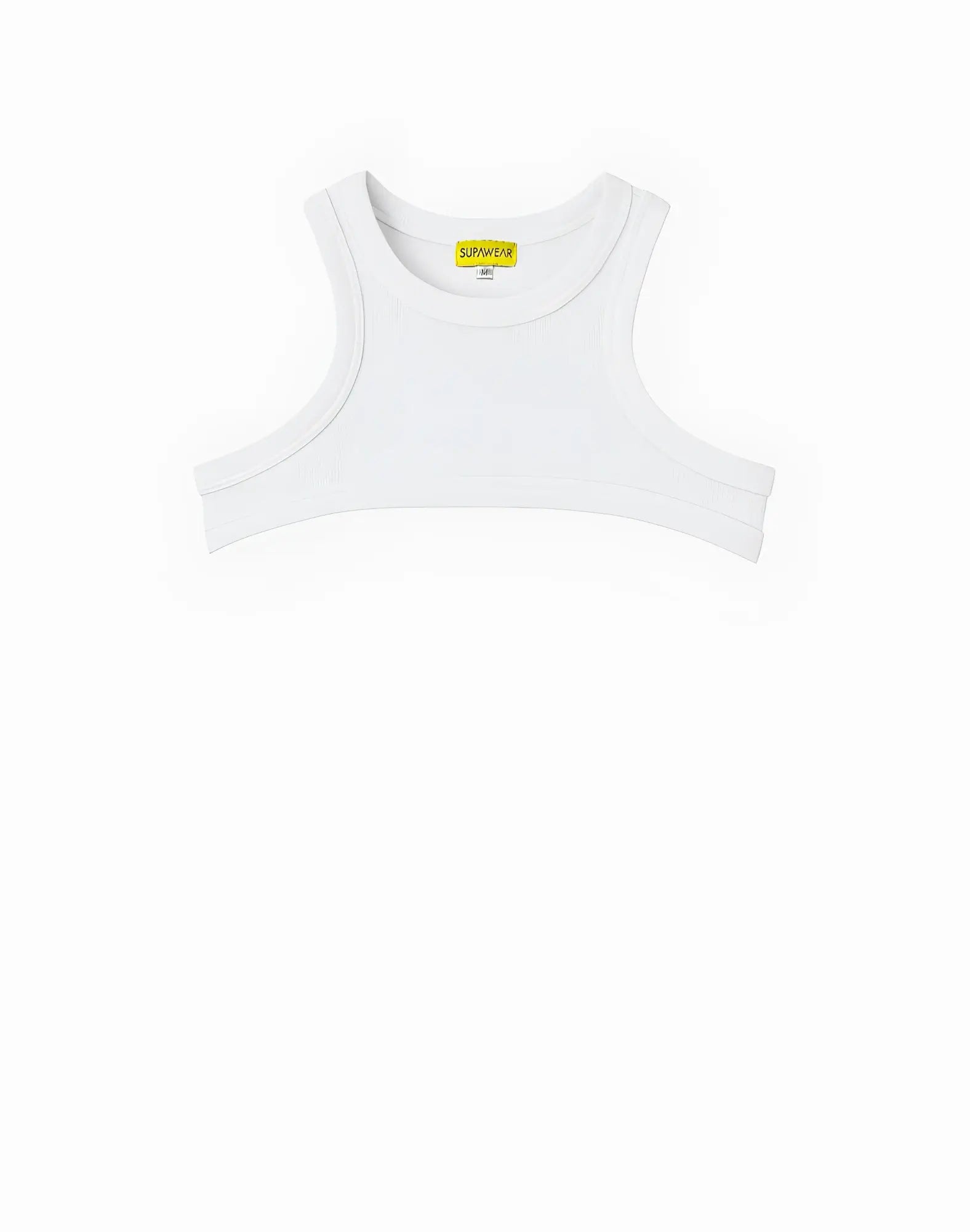 SupaWear white sleeveless ribbed cropped top with slashed detail made from soft minimalist fabric