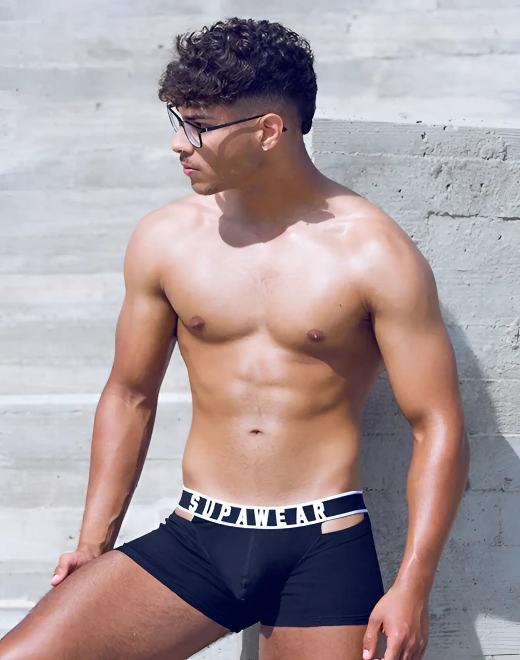 Black supawear ribbed slashed trunk boxer briefs with white branded elastic waistband for comfortable daily wear