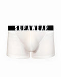 White supawear ribbed slashed trunk briefs with black waistband and white lettering for comfortable everyday wear