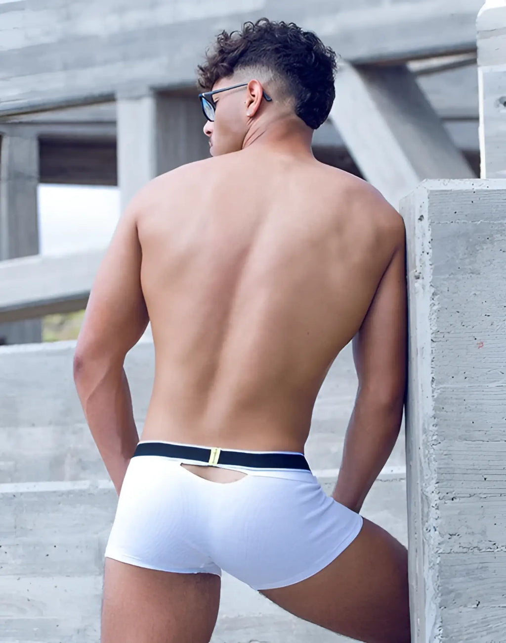 SupaWear ribbed slashed white briefs with black waistband and gold-colored buckle for comfortable everyday wear