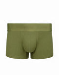 Olive green ribbed cotton SUPAWEAR trunk underwear with a branded elastic waistband shown from the back side